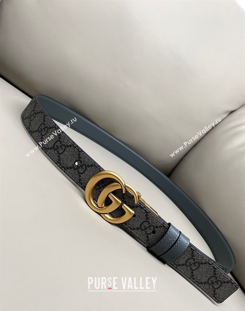 Gucci GG Canvas and Leather Reversible Belt 3cm with GG Buckle Grey 2025 GG011001 (99-240110007)