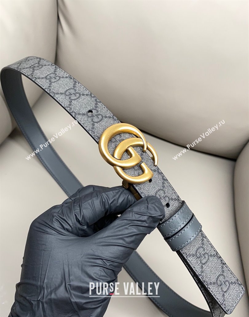 Gucci GG Canvas and Leather Reversible Belt 3cm with GG Buckle Grey 2025 GG011001 (99-240110007)