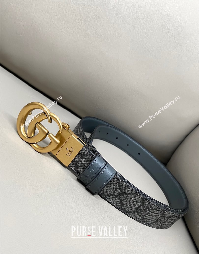 Gucci GG Canvas and Leather Reversible Belt 3cm with GG Buckle Grey 2025 GG011001 (99-240110007)