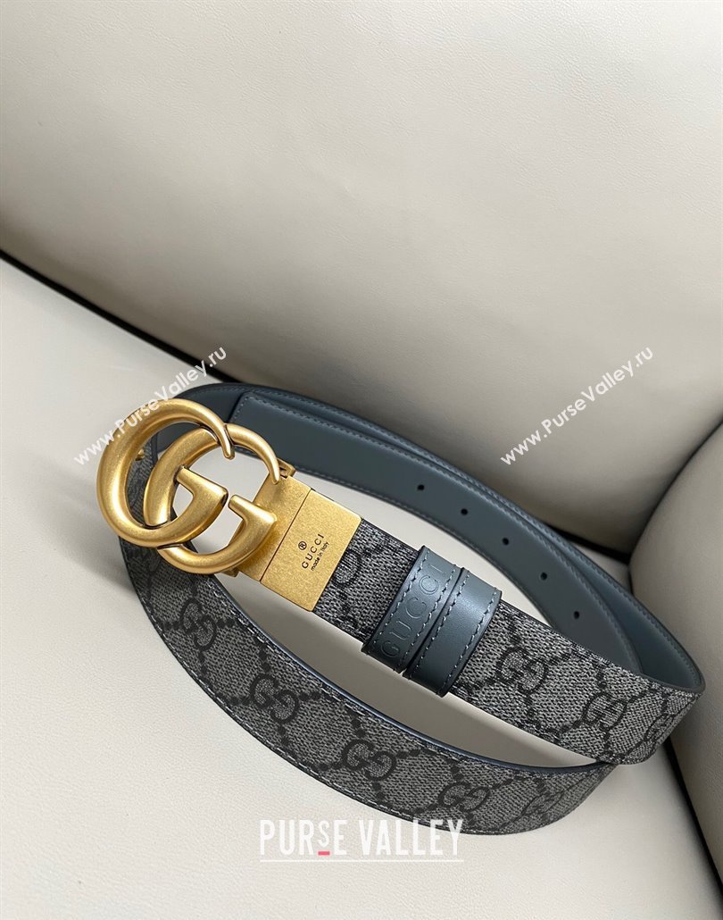 Gucci GG Canvas and Leather Reversible Belt 3cm with GG Buckle Grey 2025 GG011001 (99-240110007)