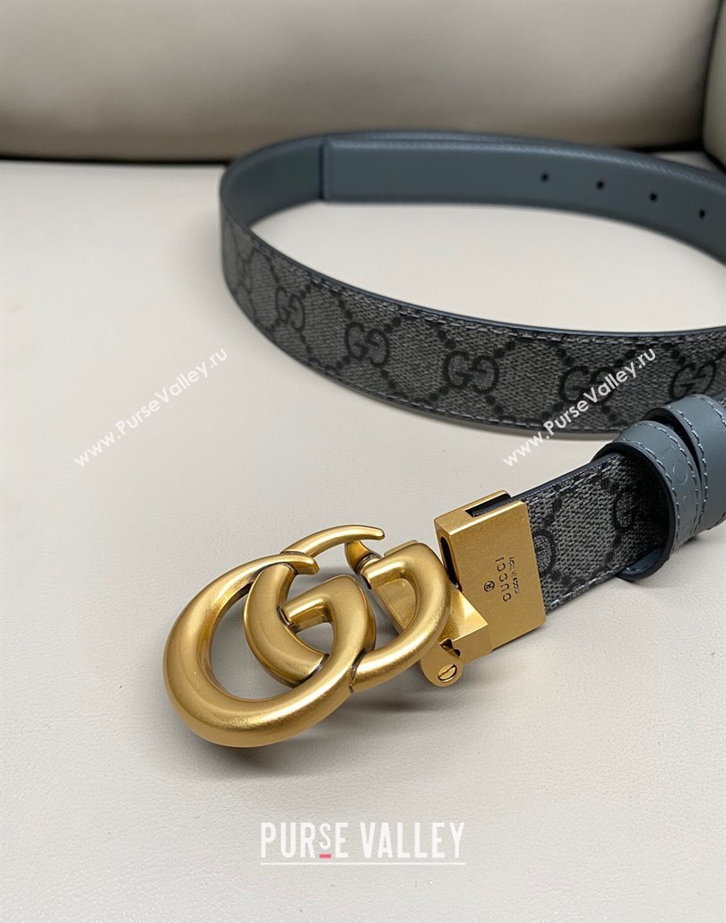 Gucci GG Canvas and Leather Reversible Belt 3cm with GG Buckle Grey 2025 GG011001 (99-240110007)