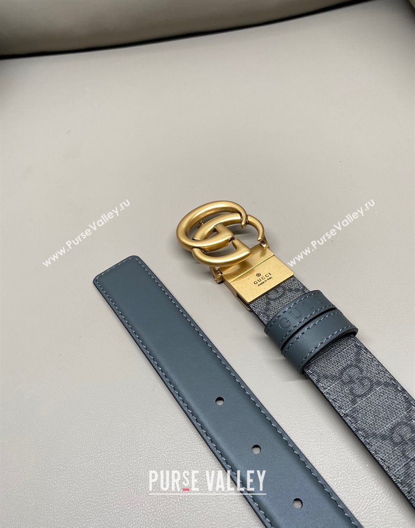 Gucci GG Canvas and Leather Reversible Belt 3cm with GG Buckle Grey 2025 GG011001 (99-240110007)