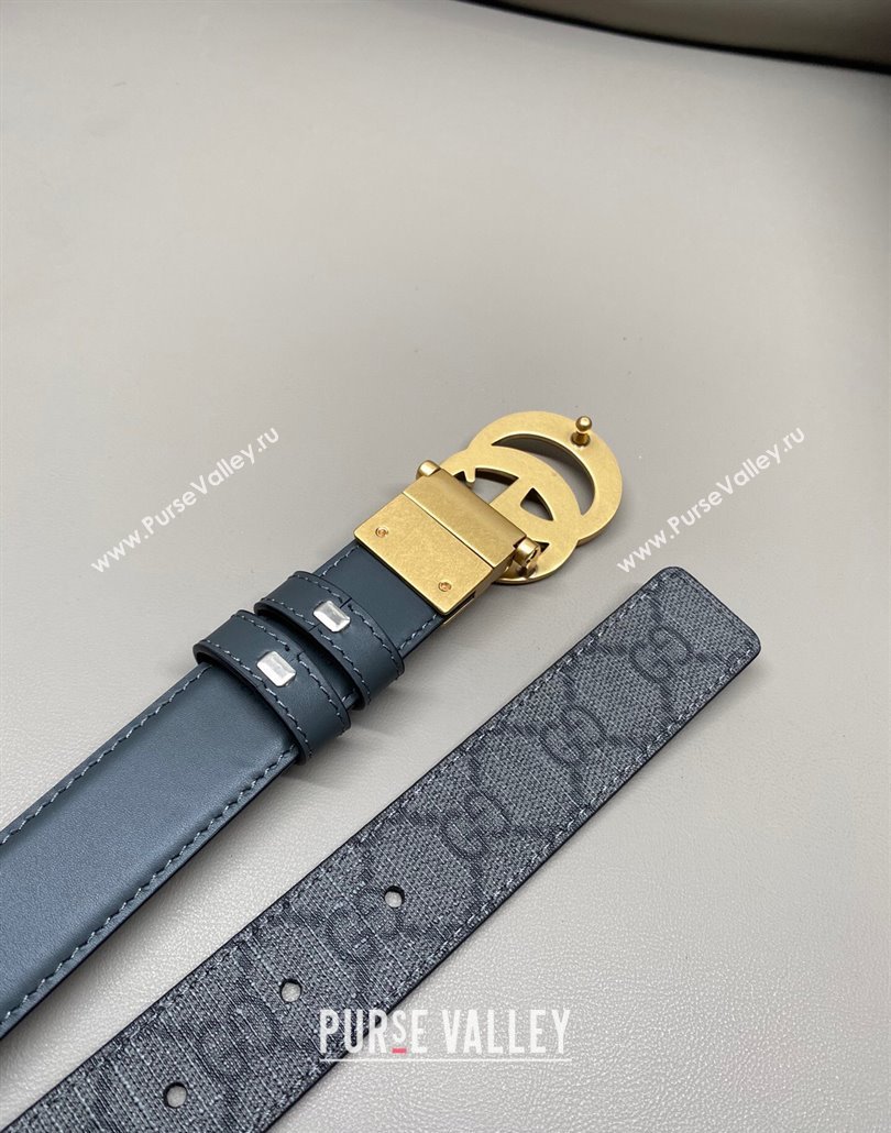 Gucci GG Canvas and Leather Reversible Belt 3cm with GG Buckle Grey 2025 GG011001 (99-240110007)