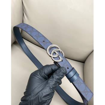 Gucci GG Canvas and Leather Reversible Belt 3cm with GG Buckle Blue 2025 GG011001 (99-240110008)