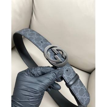 Gucci GG Supreme Canvas Belt 4cm with Gunmetal Interlocking G Buckle Black2 2025 GG011002 (99-240110020)