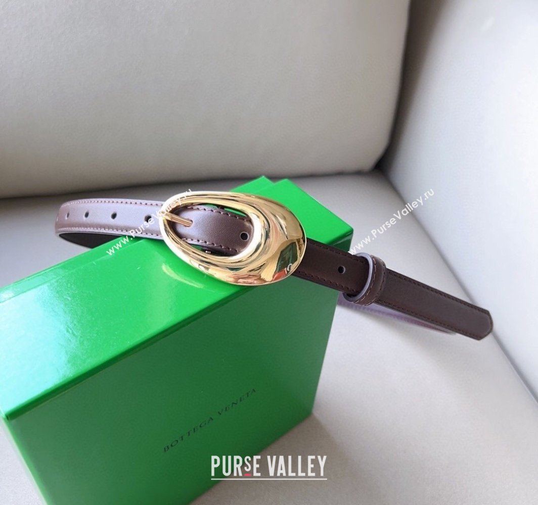 Bottega Veneta Soft Calfskin Belt 2cm with Gold Pin Buckle Dark Brown 2025 0315 (99-250315071)