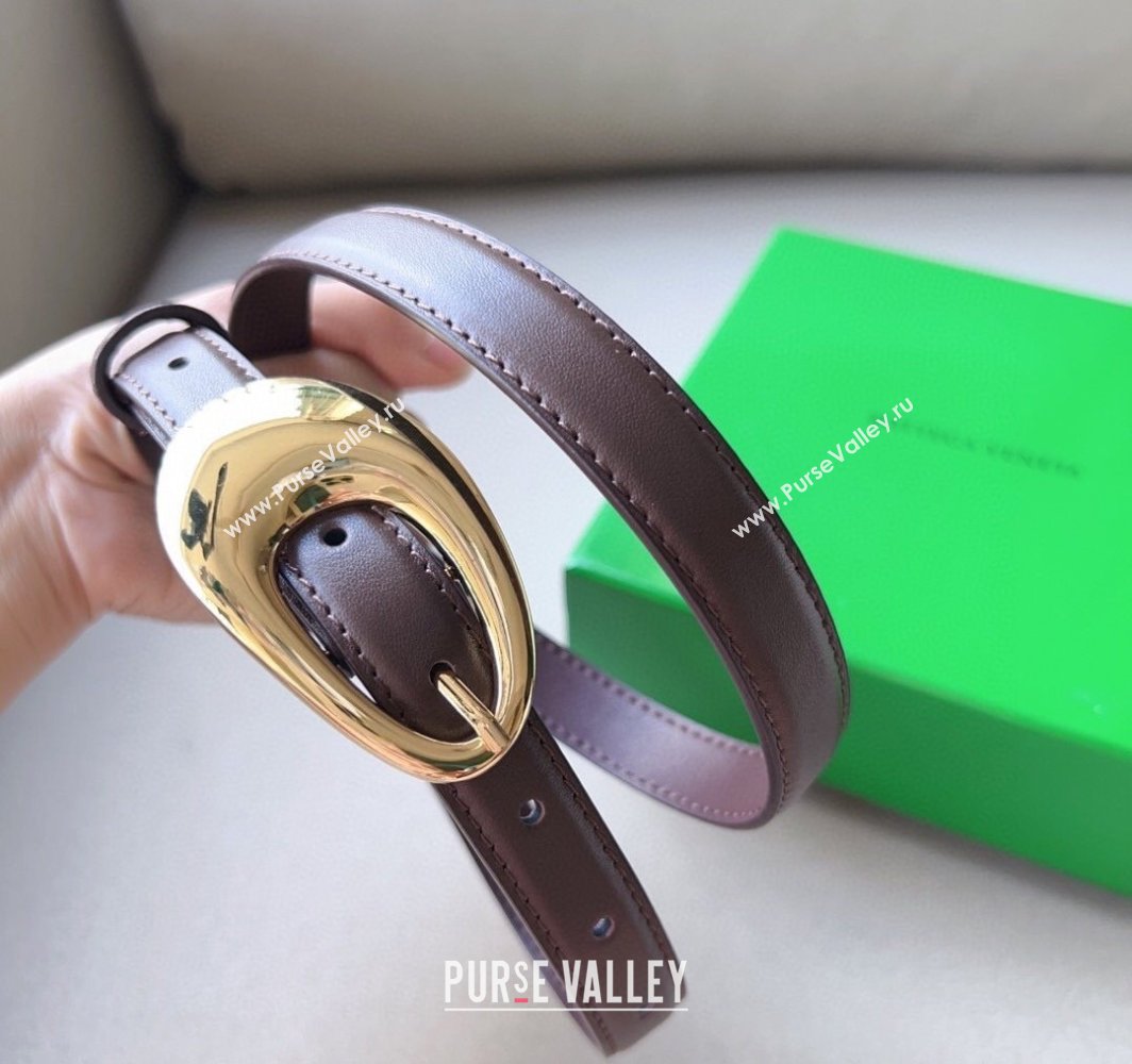 Bottega Veneta Soft Calfskin Belt 2cm with Gold Pin Buckle Dark Brown 2025 0315 (99-250315071)