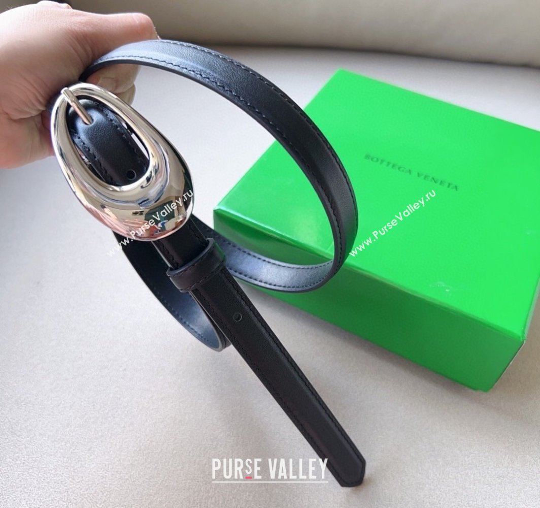 Bottega Veneta Soft Calfskin Belt 2cm with Silver Pin Buckle Black 2025 0315 (99-250315073)