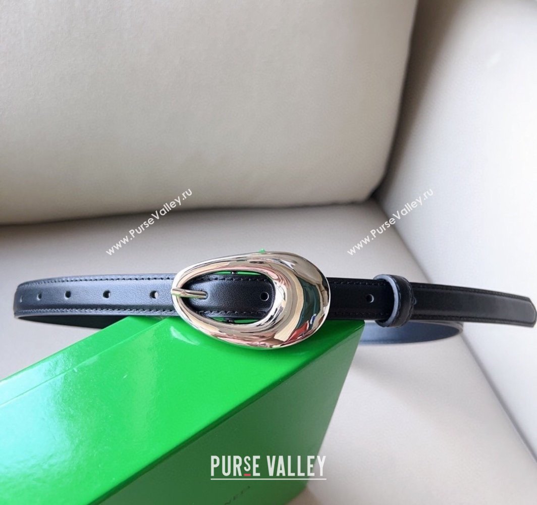 Bottega Veneta Soft Calfskin Belt 2cm with Silver Pin Buckle Black 2025 0315 (99-250315073)