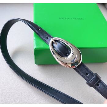 Bottega Veneta Soft Calfskin Belt 2cm with Silver Pin Buckle Black 2025 0315 (99-250315073)