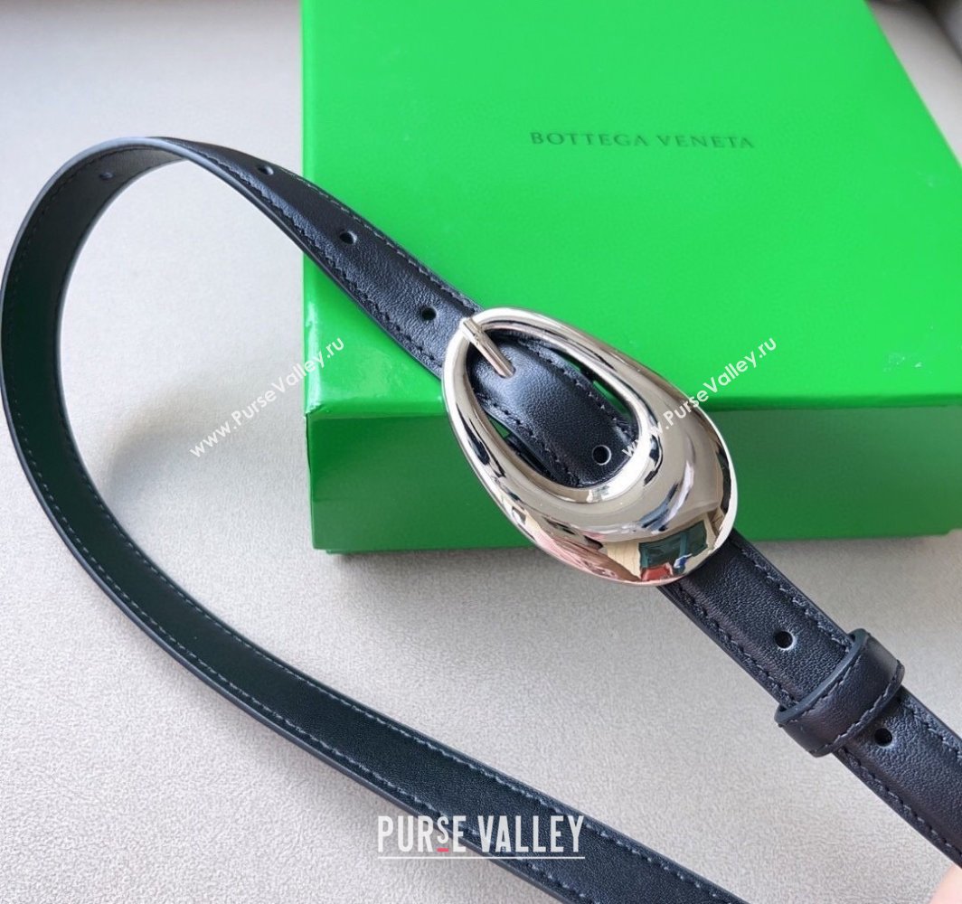 Bottega Veneta Soft Calfskin Belt 2cm with Silver Pin Buckle Black 2025 0315 (99-250315073)