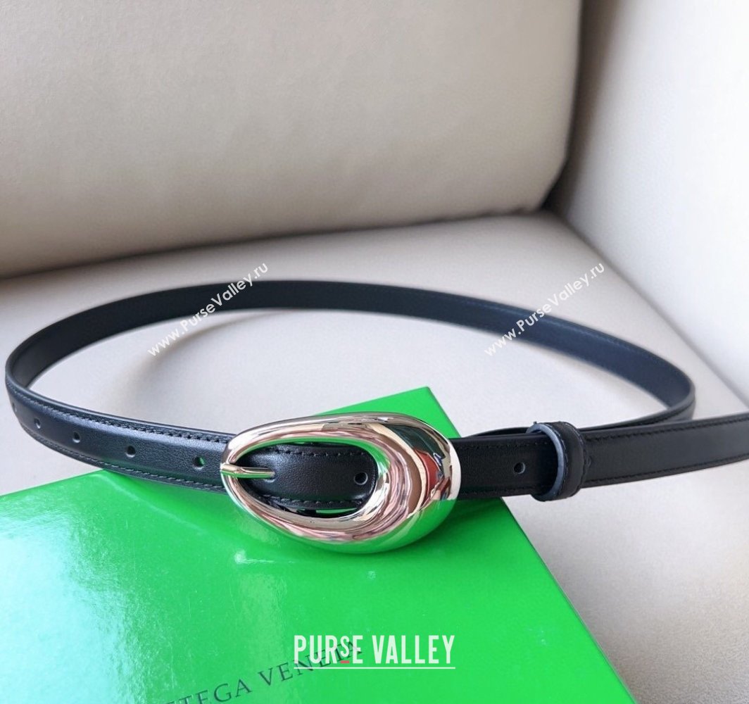 Bottega Veneta Soft Calfskin Belt 2cm with Silver Pin Buckle Black 2025 0315 (99-250315073)