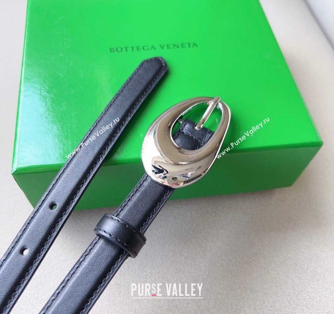 Bottega Veneta Soft Calfskin Belt 2cm with Silver Pin Buckle Black 2025 0315 (99-250315073)