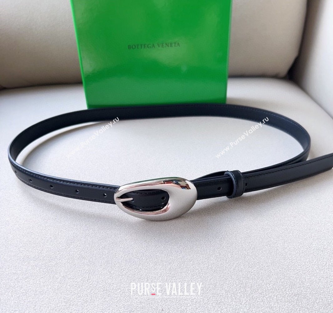 Bottega Veneta Soft Calfskin Belt 2cm with Silver Pin Buckle Black 2025 0315 (99-250315073)