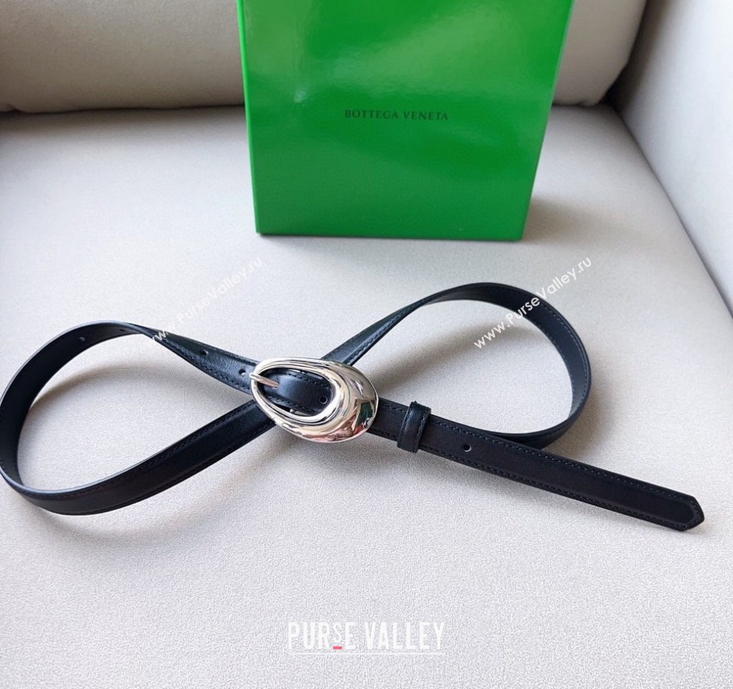 Bottega Veneta Soft Calfskin Belt 2cm with Silver Pin Buckle Black 2025 0315 (99-250315073)