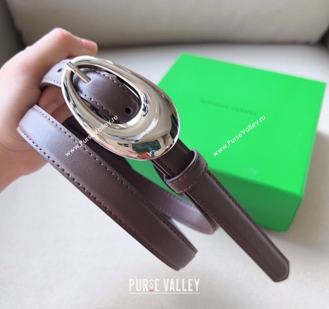 Bottega Veneta Soft Calfskin Belt 2cm with Silver Pin Buckle Dark Brown 2025 0315 (99-250315075)