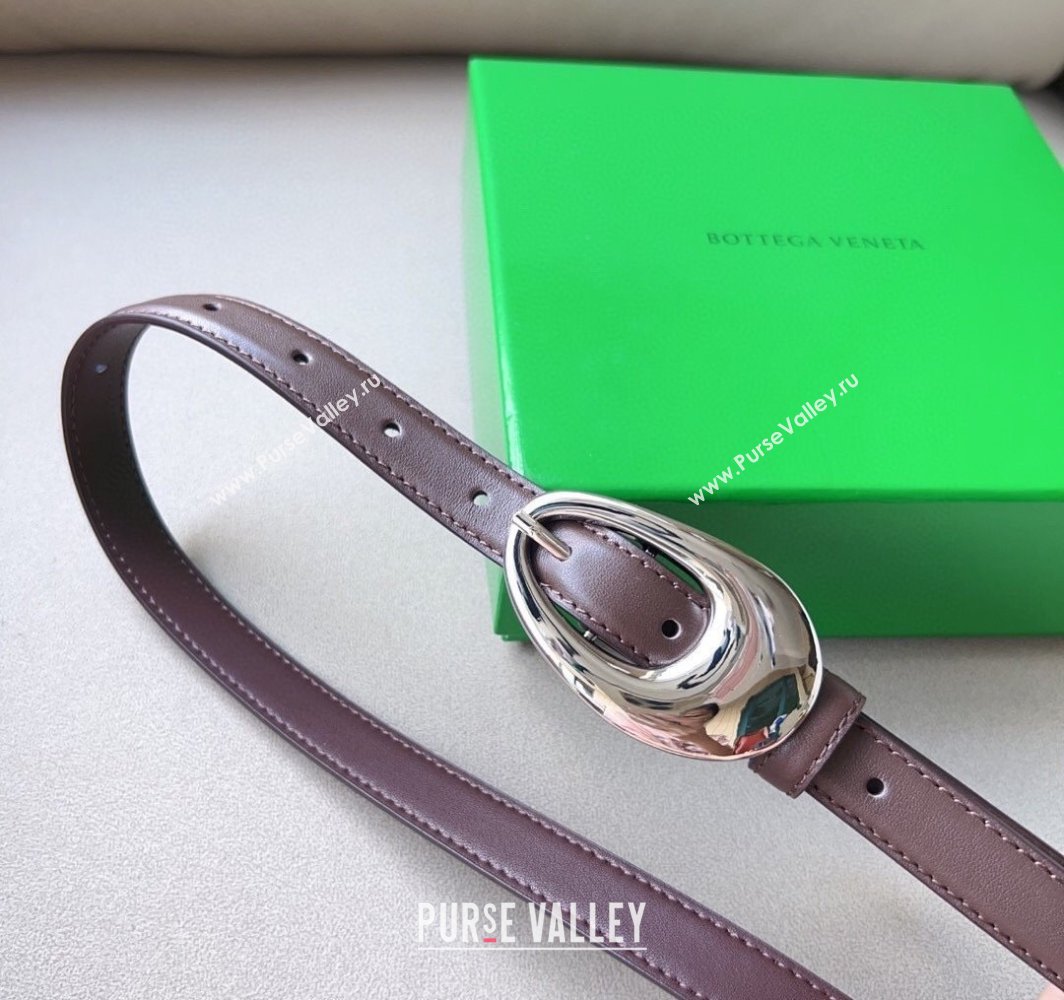Bottega Veneta Soft Calfskin Belt 2cm with Silver Pin Buckle Dark Brown 2025 0315 (99-250315075)
