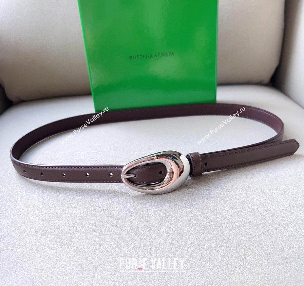 Bottega Veneta Soft Calfskin Belt 2cm with Silver Pin Buckle Dark Brown 2025 0315 (99-250315075)
