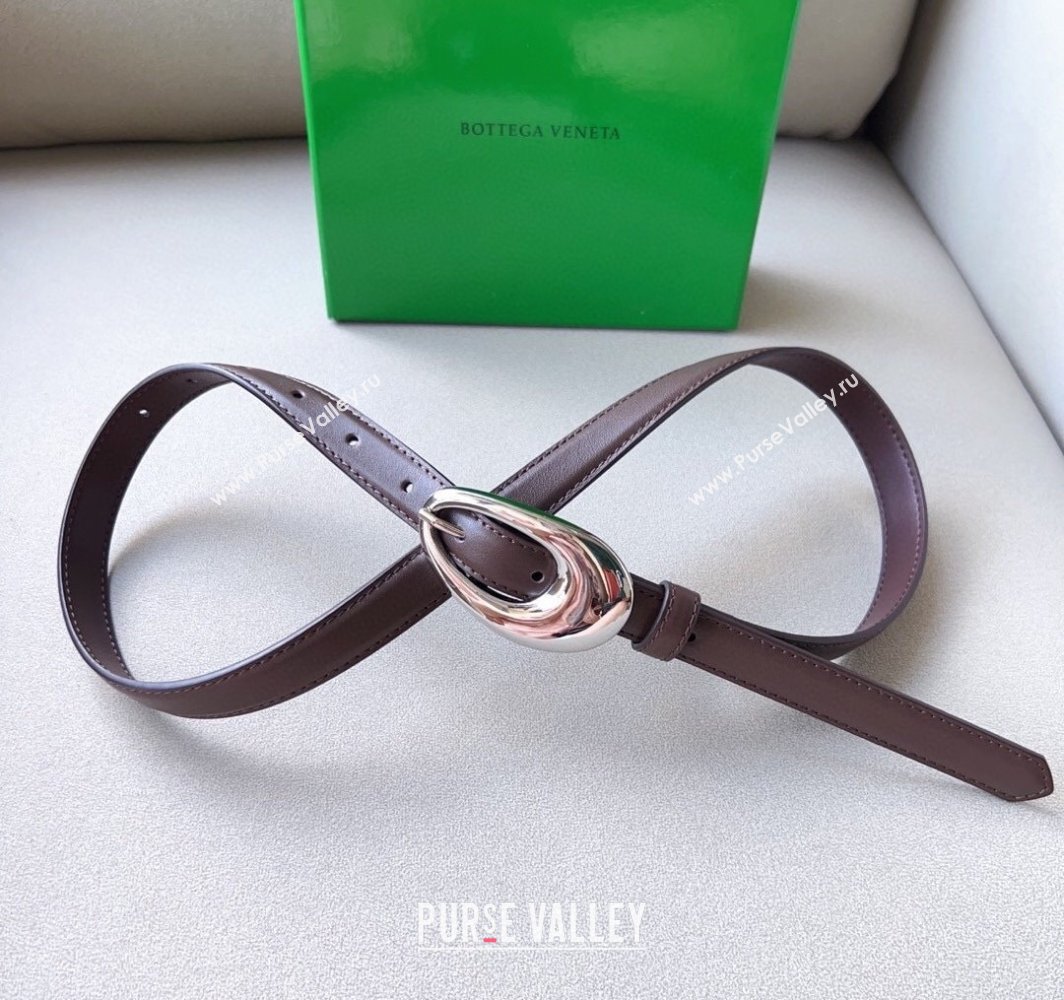 Bottega Veneta Soft Calfskin Belt 2cm with Silver Pin Buckle Dark Brown 2025 0315 (99-250315075)