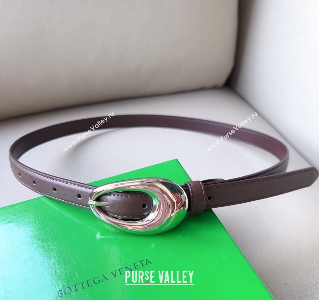 Bottega Veneta Soft Calfskin Belt 2cm with Silver Pin Buckle Dark Brown 2025 0315 (99-250315075)