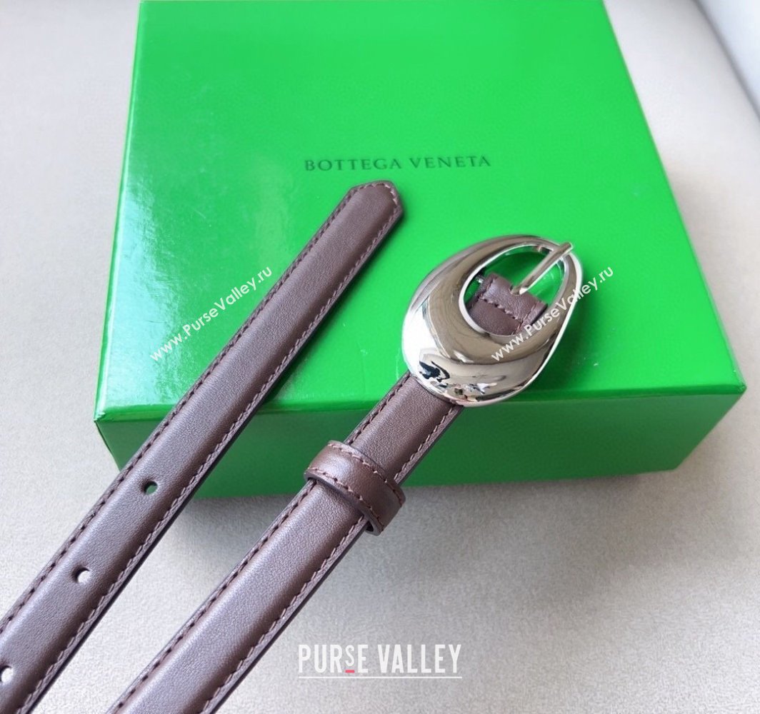 Bottega Veneta Soft Calfskin Belt 2cm with Silver Pin Buckle Dark Brown 2025 0315 (99-250315075)