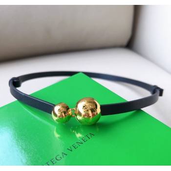 Bottega Veneta Calfskin Belt with Gold Spheres Buckle Black 2025 0315 (99-250315076)