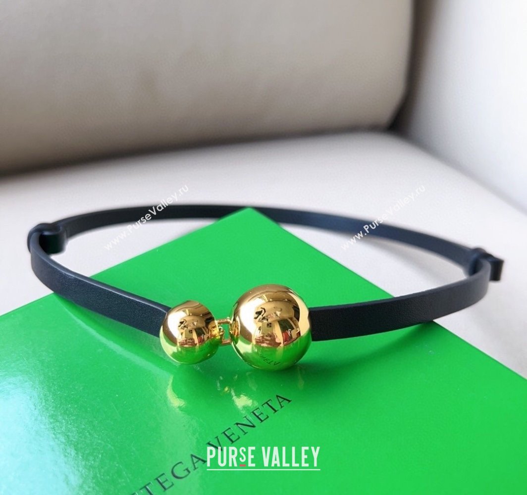 Bottega Veneta Calfskin Belt with Gold Spheres Buckle Black 2025 0315 (99-250315076)