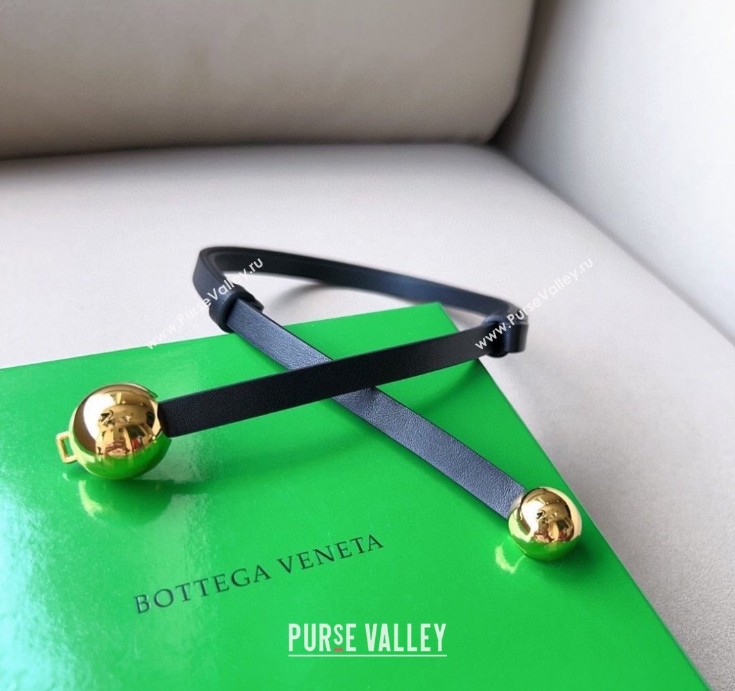Bottega Veneta Calfskin Belt with Gold Spheres Buckle Black 2025 0315 (99-250315076)