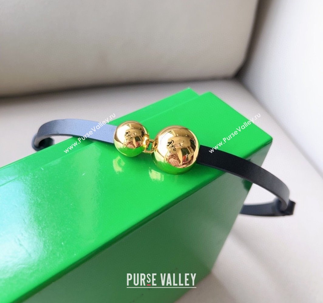 Bottega Veneta Calfskin Belt with Gold Spheres Buckle Black 2025 0315 (99-250315076)