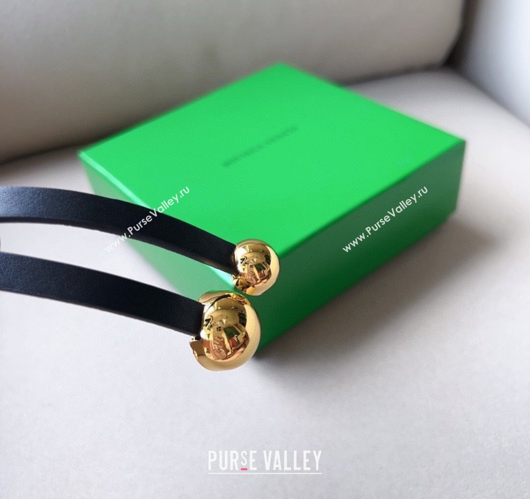 Bottega Veneta Calfskin Belt with Gold Spheres Buckle Black 2025 0315 (99-250315076)