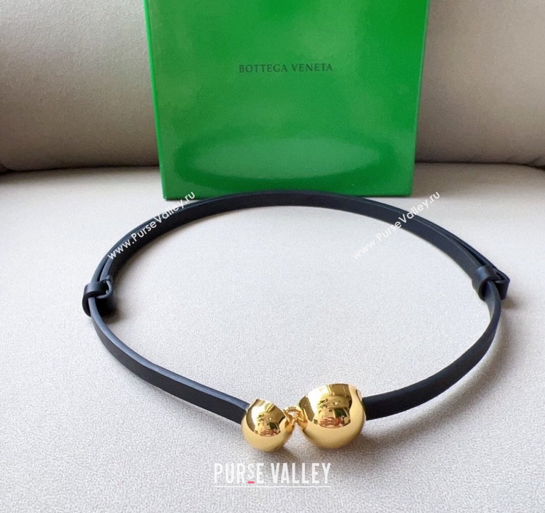 Bottega Veneta Calfskin Belt with Gold Spheres Buckle Black 2025 0315 (99-250315076)