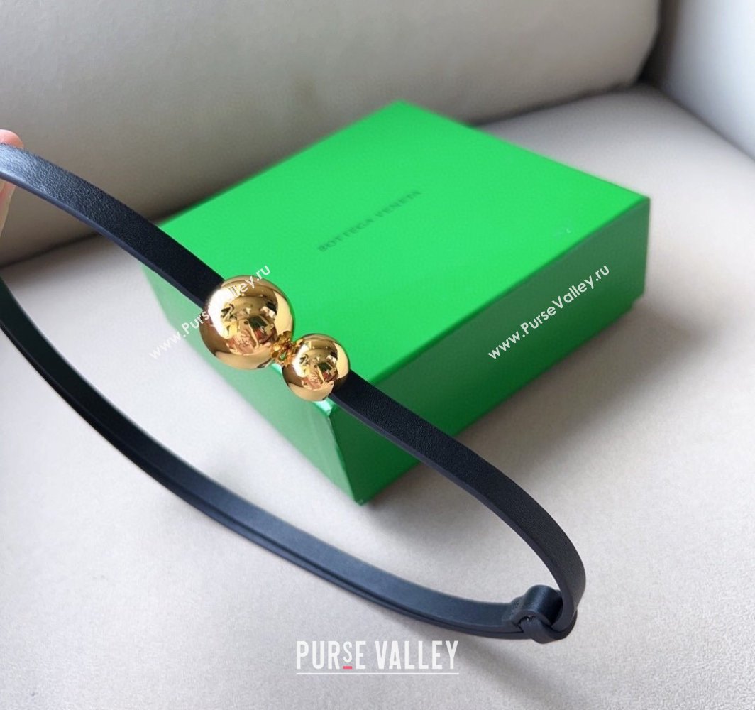 Bottega Veneta Calfskin Belt with Gold Spheres Buckle Black 2025 0315 (99-250315076)