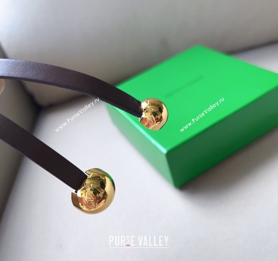 Bottega Veneta Calfskin Belt with Gold Spheres Buckle Dark Brown 2025 0315 (99-250315077)