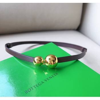 Bottega Veneta Calfskin Belt with Gold Spheres Buckle Dark Brown 2025 0315 (99-250315077)