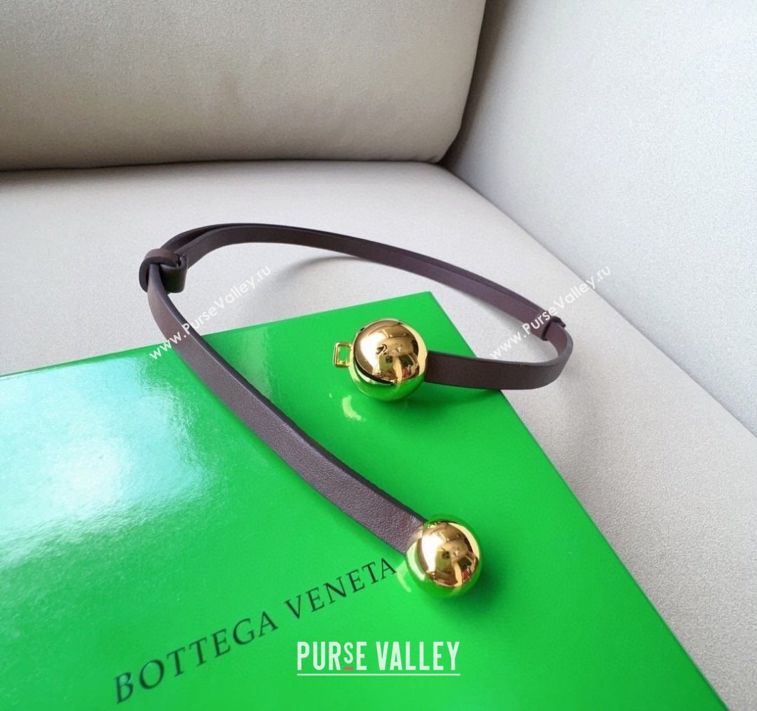 Bottega Veneta Calfskin Belt with Gold Spheres Buckle Dark Brown 2025 0315 (99-250315077)
