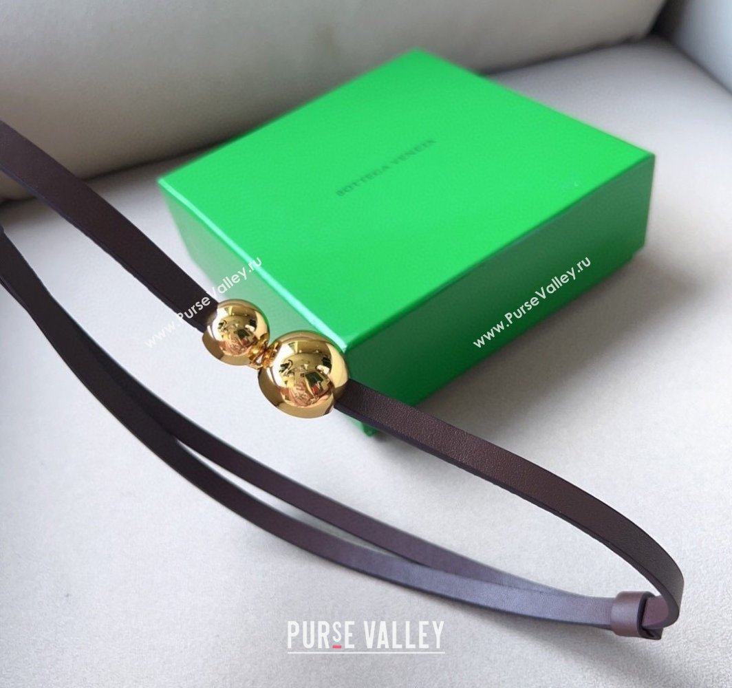 Bottega Veneta Calfskin Belt with Gold Spheres Buckle Dark Brown 2025 0315 (99-250315077)