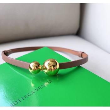 Bottega Veneta Calfskin Belt with Gold Spheres Buckle Light Brown 2025 0315 (99-250315078)