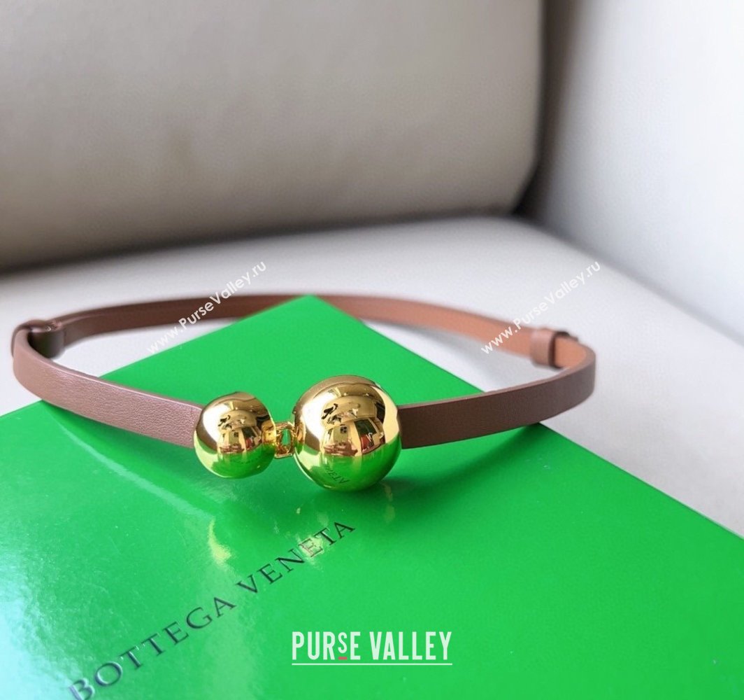 Bottega Veneta Calfskin Belt with Gold Spheres Buckle Light Brown 2025 0315 (99-250315078)