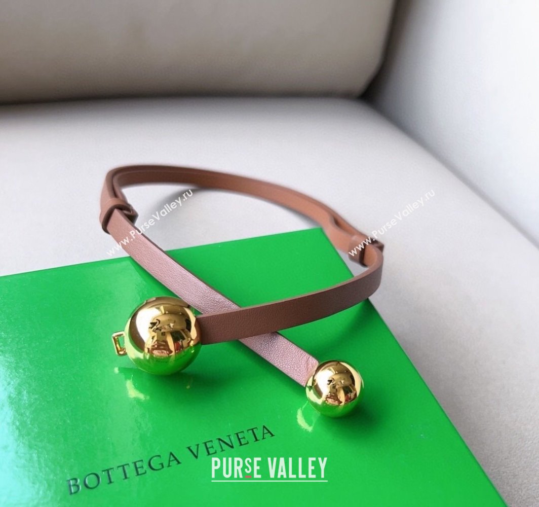 Bottega Veneta Calfskin Belt with Gold Spheres Buckle Light Brown 2025 0315 (99-250315078)