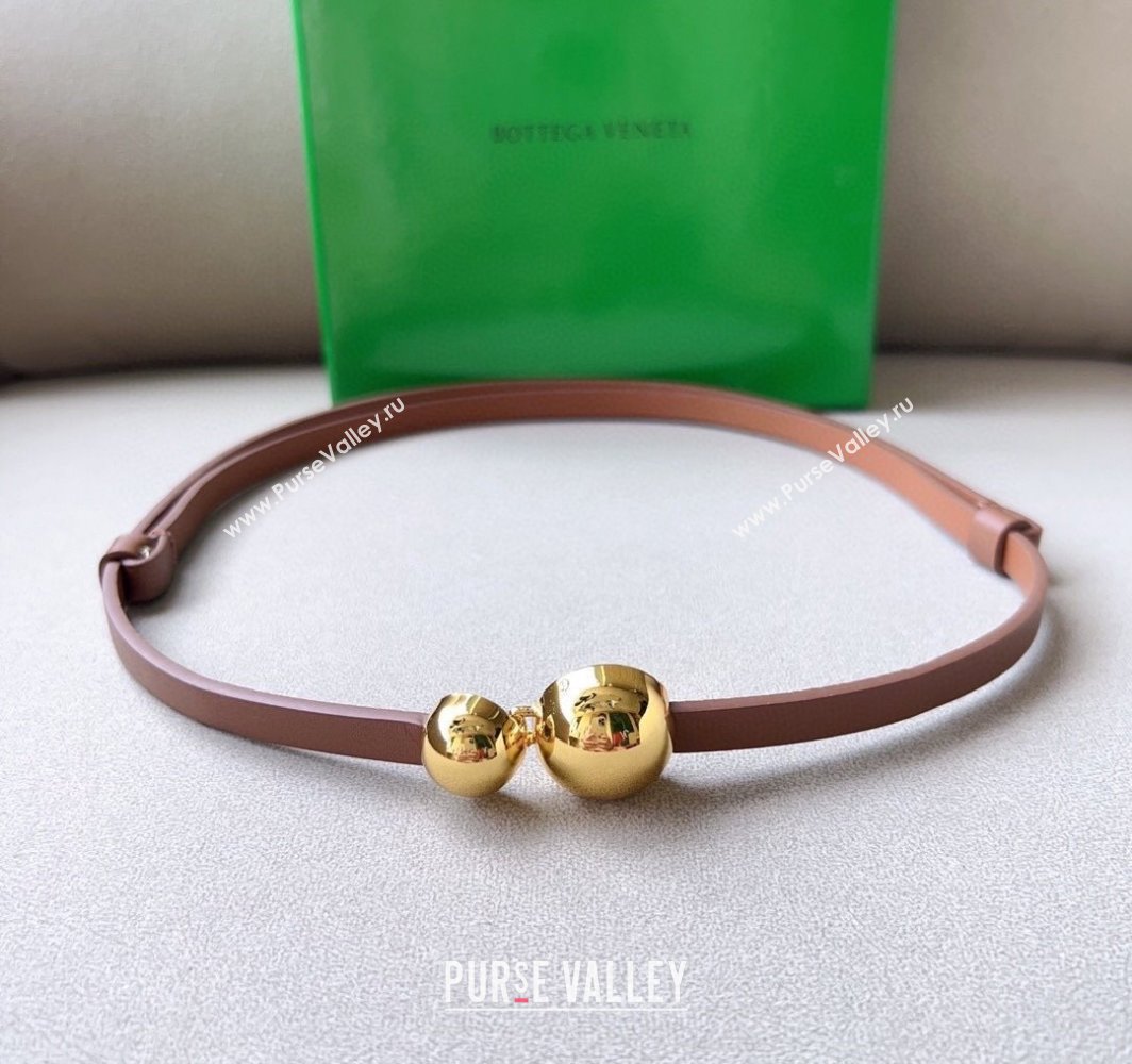 Bottega Veneta Calfskin Belt with Gold Spheres Buckle Light Brown 2025 0315 (99-250315078)