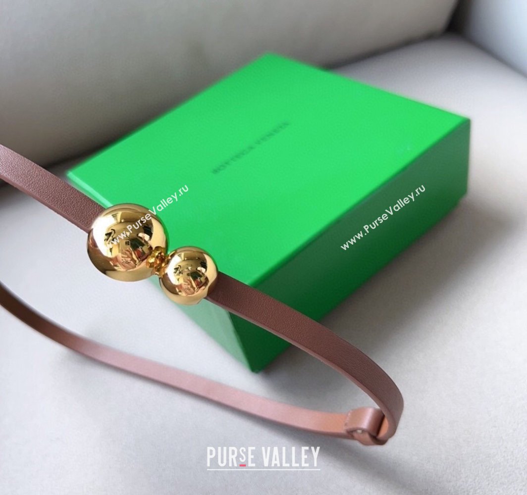 Bottega Veneta Calfskin Belt with Gold Spheres Buckle Light Brown 2025 0315 (99-250315078)