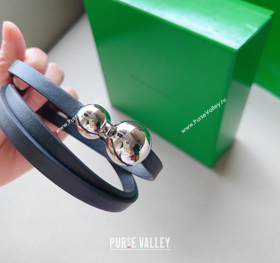 Bottega Veneta Calfskin Belt with Silver Spheres Buckle Black 2025 0315 (99-250315080)