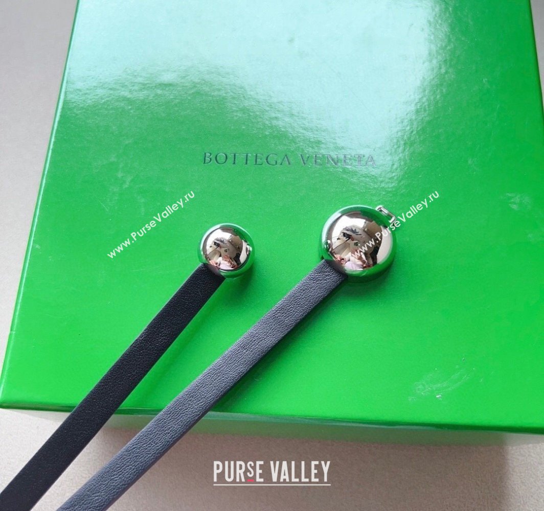 Bottega Veneta Calfskin Belt with Silver Spheres Buckle Black 2025 0315 (99-250315080)