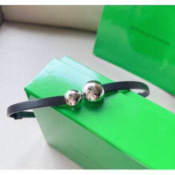 Bottega Veneta Calfskin Belt with Silver Spheres Buckle Black 2025 0315 (99-250315080)