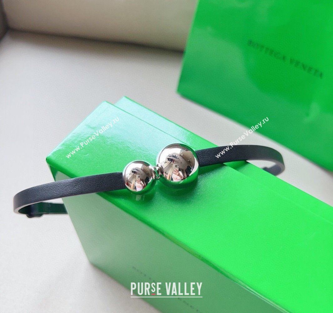 Bottega Veneta Calfskin Belt with Silver Spheres Buckle Black 2025 0315 (99-250315080)