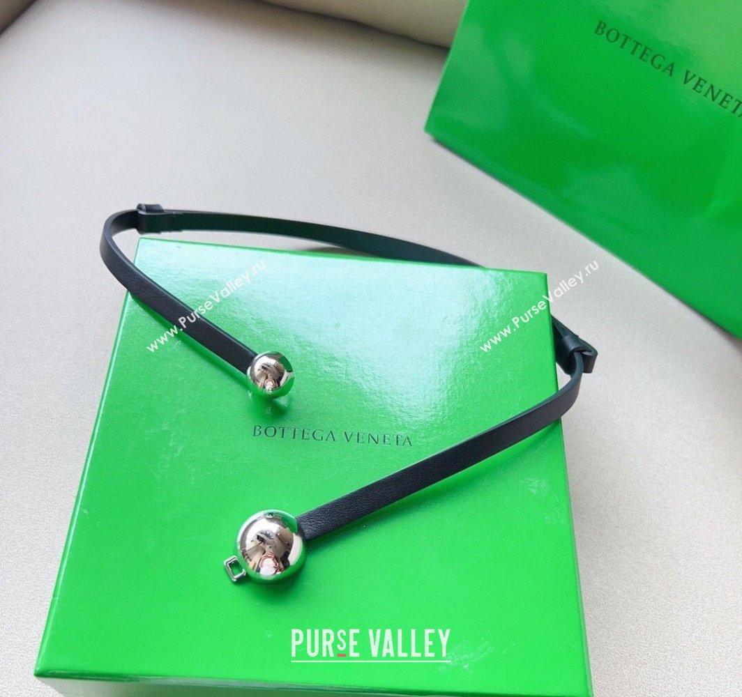 Bottega Veneta Calfskin Belt with Silver Spheres Buckle Black 2025 0315 (99-250315080)