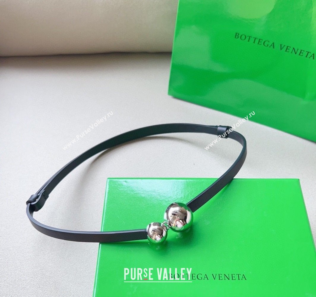 Bottega Veneta Calfskin Belt with Silver Spheres Buckle Black 2025 0315 (99-250315080)