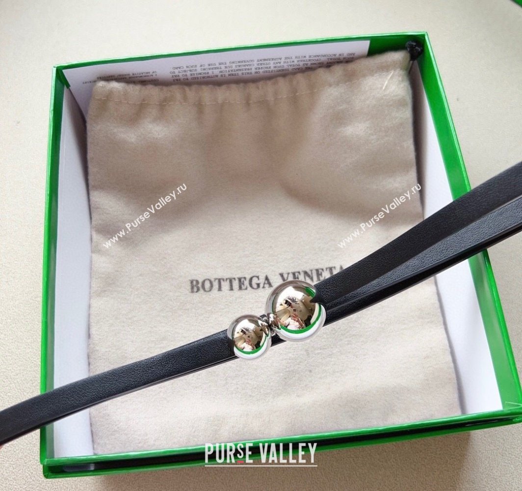 Bottega Veneta Calfskin Belt with Silver Spheres Buckle Black 2025 0315 (99-250315080)