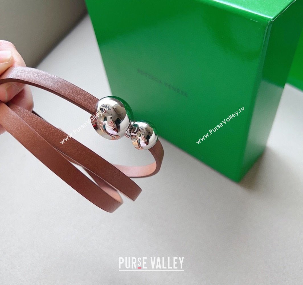 Bottega Veneta Calfskin Belt with Silver Spheres Buckle Light Brown 2025 0315 (99-250315081)