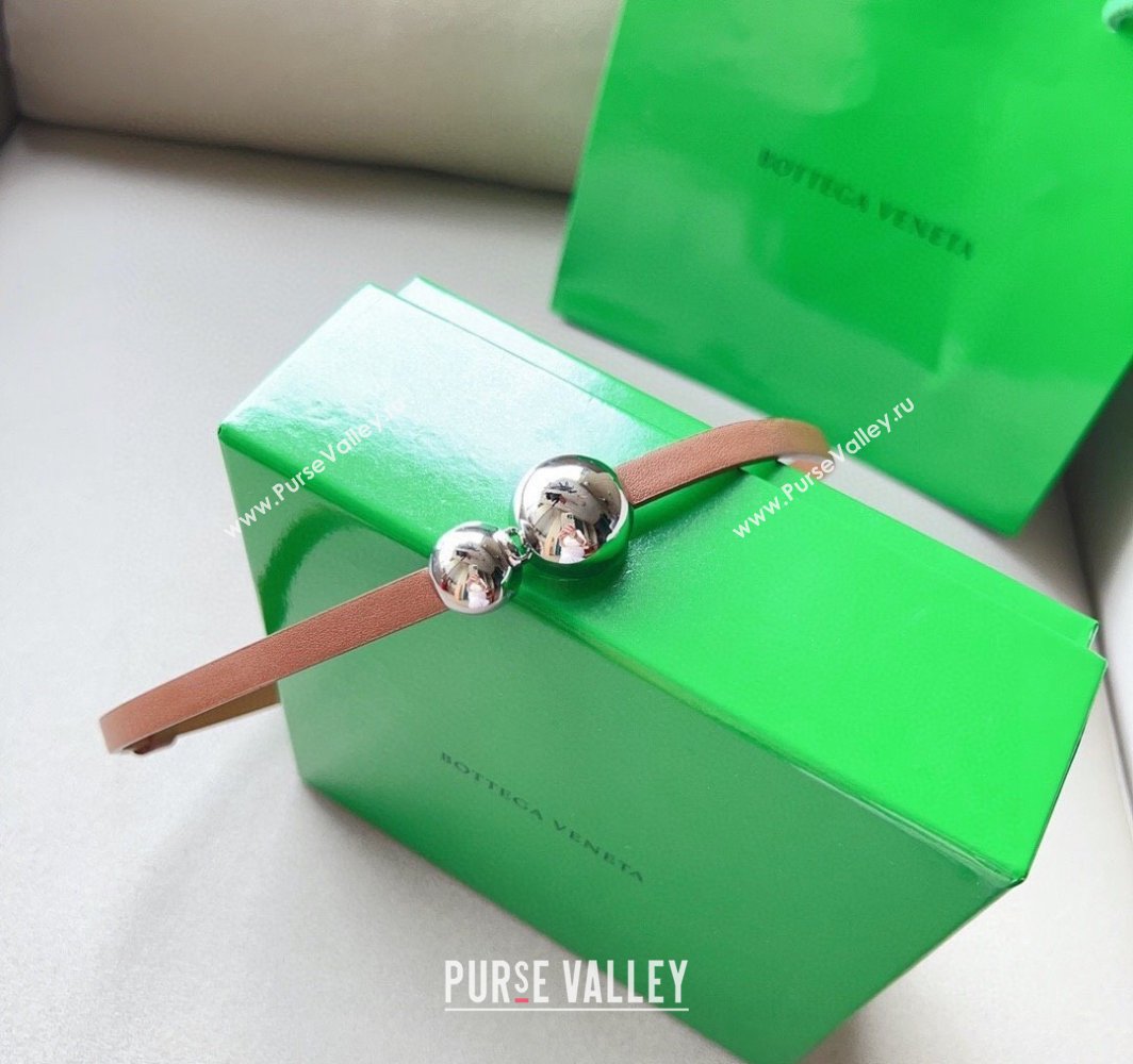 Bottega Veneta Calfskin Belt with Silver Spheres Buckle Light Brown 2025 0315 (99-250315081)